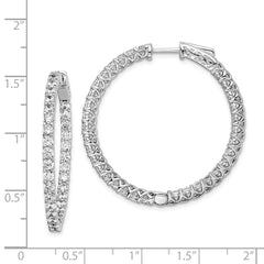 QE7988 Sterling Shimmer Sterling Silver Rhodium-plated 66 Stone 2.5mm CZ In and Out Round Hinged Hoop Earrings