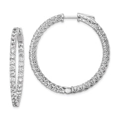 QE7988 Sterling Shimmer Sterling Silver Rhodium-plated 66 Stone 2.5mm CZ In and Out Round Hinged Hoop Earrings