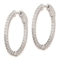 QE7989 Sterling Shimmer Sterling Silver Rhodium-plated 60 Stone 1.7mm CZ In and Out Oval Hinged Hoop Earrings