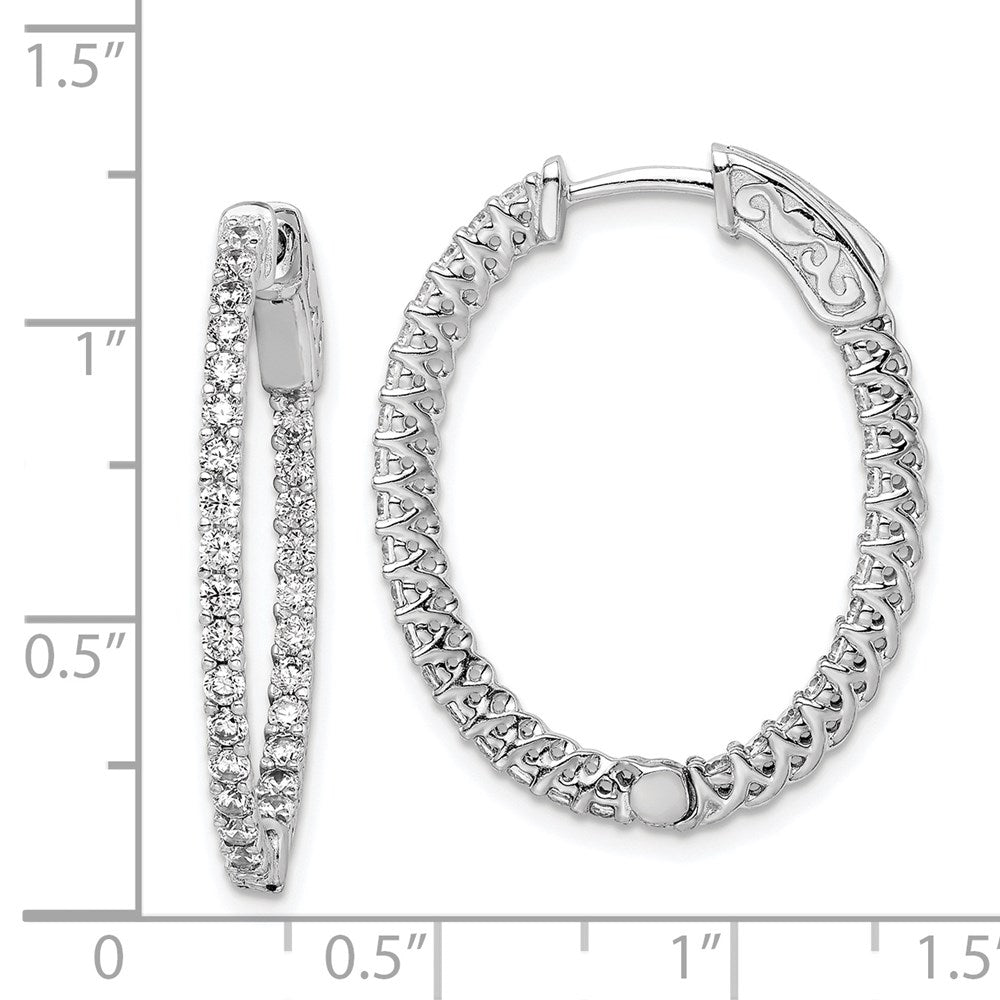 QE7989 Sterling Shimmer Sterling Silver Rhodium-plated 60 Stone 1.7mm CZ In and Out Oval Hinged Hoop Earrings