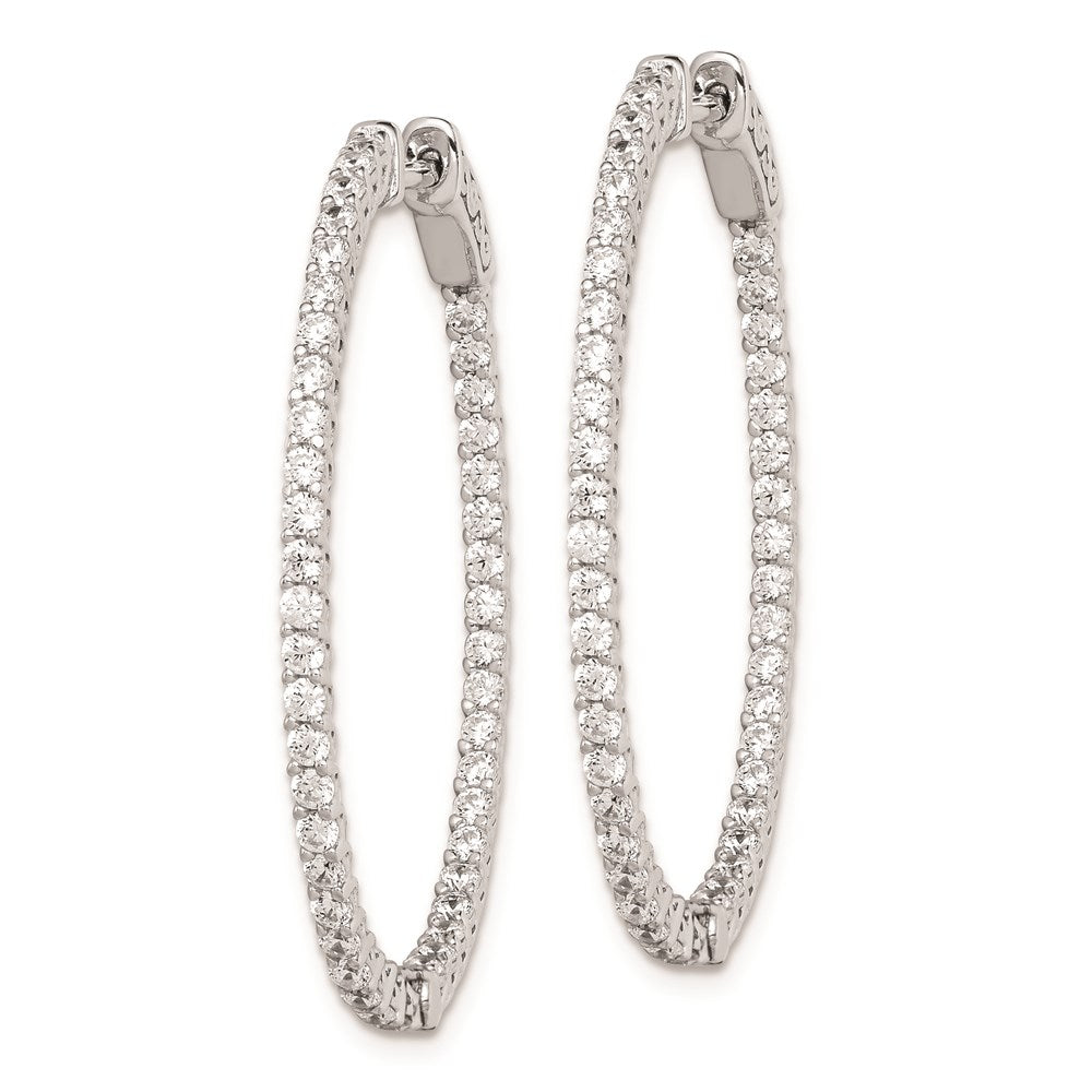 QE7990 Sterling Shimmer Sterling Silver Rhodium-plated 88 Stone 1.7mm CZ In and Out Oval Hinged Hoop Earrings