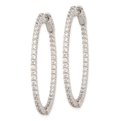QE7990 Sterling Shimmer Sterling Silver Rhodium-plated 88 Stone 1.7mm CZ In and Out Oval Hinged Hoop Earrings