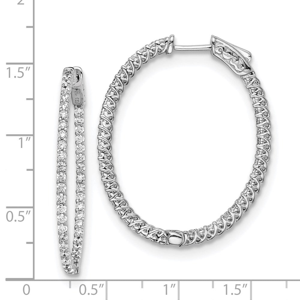 QE7990 Sterling Shimmer Sterling Silver Rhodium-plated 88 Stone 1.7mm CZ In and Out Oval Hinged Hoop Earrings