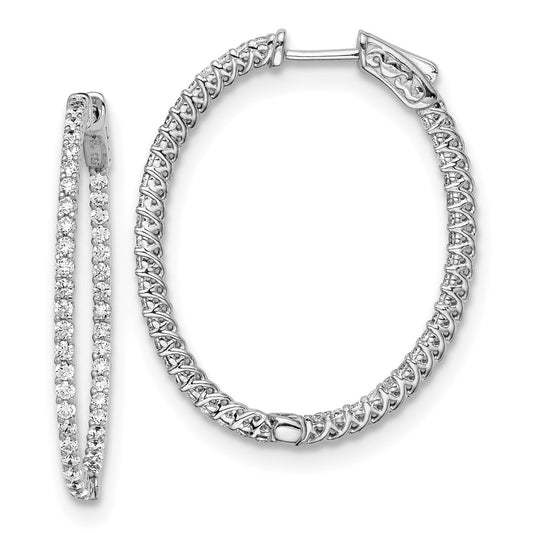 QE7990 Sterling Shimmer Sterling Silver Rhodium-plated 88 Stone 1.7mm CZ In and Out Oval Hinged Hoop Earrings