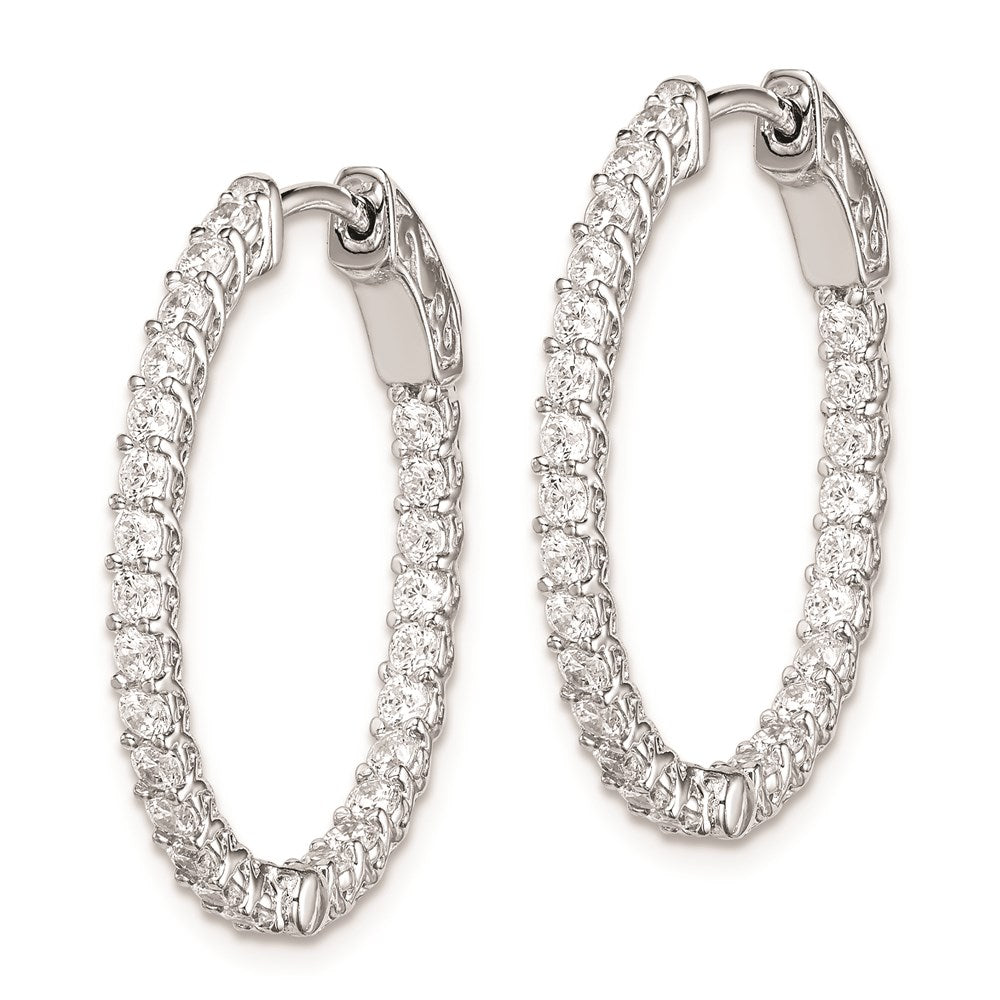 QE7991 Sterling Shimmer Sterling Silver Rhodium-plated 50 Stone 2mm CZ In and Out Oval Hinged Hoop Earrings