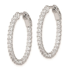 QE7991 Sterling Shimmer Sterling Silver Rhodium-plated 50 Stone 2mm CZ In and Out Oval Hinged Hoop Earrings