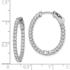 QE7991 Sterling Shimmer Sterling Silver Rhodium-plated 50 Stone 2mm CZ In and Out Oval Hinged Hoop Earrings