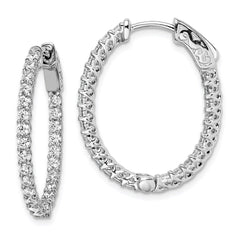 QE7991 Sterling Shimmer Sterling Silver Rhodium-plated 50 Stone 2mm CZ In and Out Oval Hinged Hoop Earrings