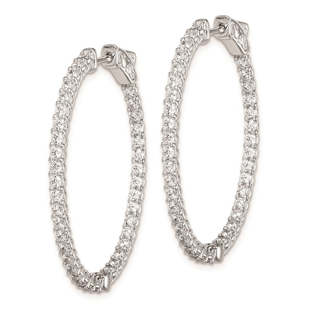 QE7992 Sterling Shimmer Sterling Silver Rhodium-plated 76 Stone 2mm CZ In and Out Oval Hinged Hoop Earrings
