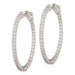 QE7992 Sterling Shimmer Sterling Silver Rhodium-plated 76 Stone 2mm CZ In and Out Oval Hinged Hoop Earrings