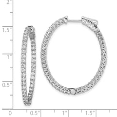 QE7992 Sterling Shimmer Sterling Silver Rhodium-plated 76 Stone 2mm CZ In and Out Oval Hinged Hoop Earrings