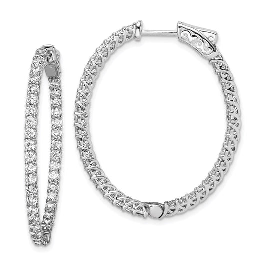 QE7992 Sterling Shimmer Sterling Silver Rhodium-plated 76 Stone 2mm CZ In and Out Oval Hinged Hoop Earrings