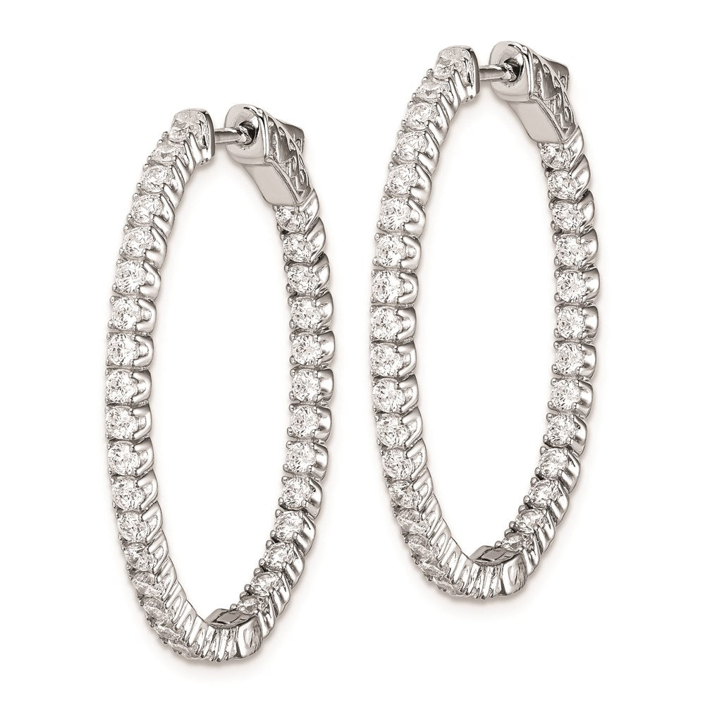 QE7993 Sterling Shimmer Sterling Silver Rhodium-plated 66 Stone 2.0mm CZ In and Out Oval Hinged Hoop Earrings