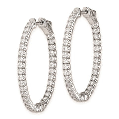 QE7993 Sterling Shimmer Sterling Silver Rhodium-plated 66 Stone 2.0mm CZ In and Out Oval Hinged Hoop Earrings