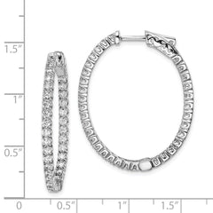 QE7993 Sterling Shimmer Sterling Silver Rhodium-plated 66 Stone 2.0mm CZ In and Out Oval Hinged Hoop Earrings