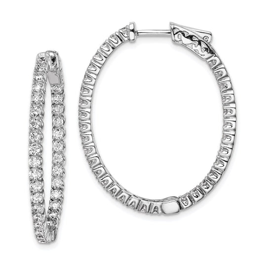 QE7993 Sterling Shimmer Sterling Silver Rhodium-plated 66 Stone 2.0mm CZ In and Out Oval Hinged Hoop Earrings