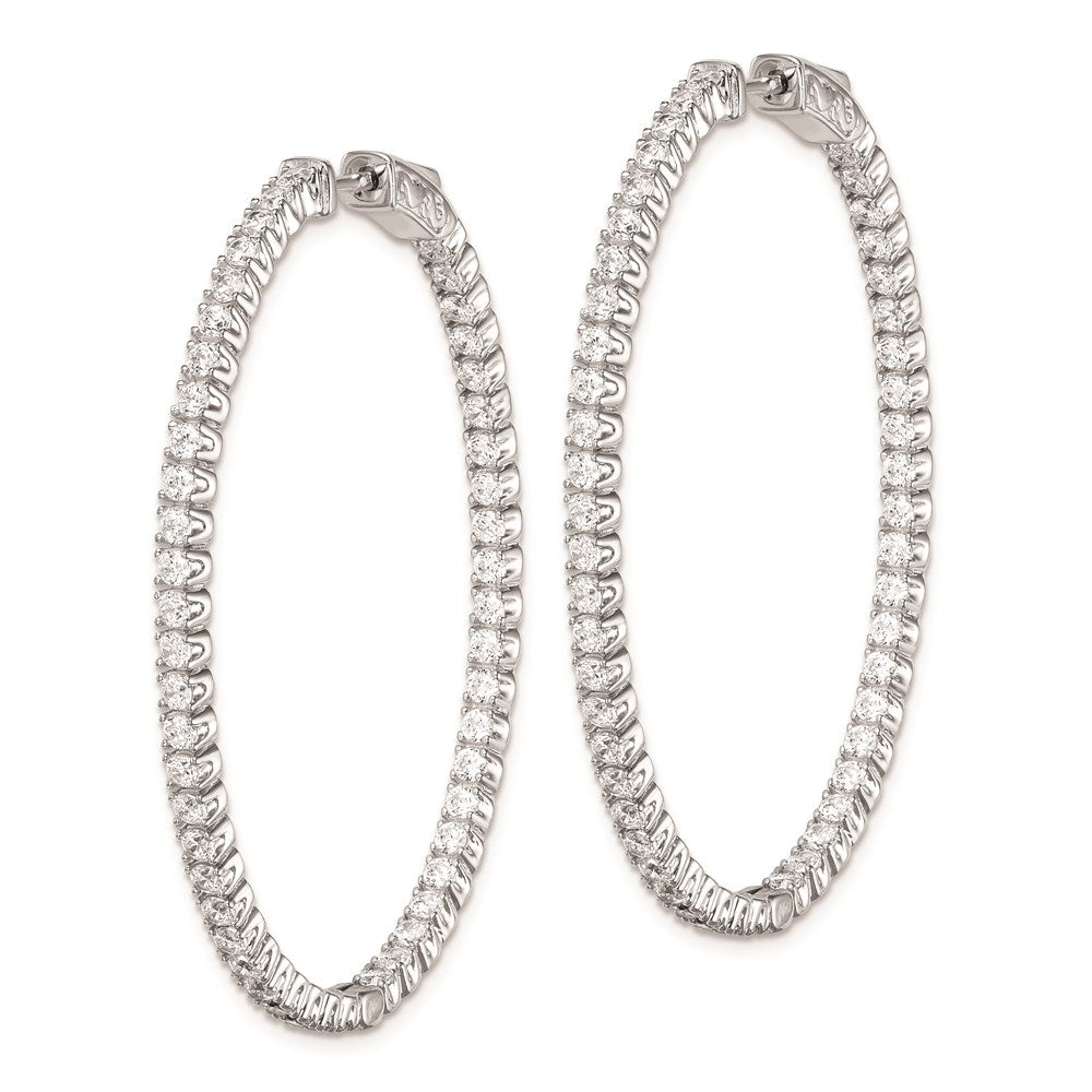 QE7994 Sterling Shimmer Sterling Silver Rhodium-plated 100 Stone 2.0mm CZ In and Out Oval Hinged Hoop Earrings