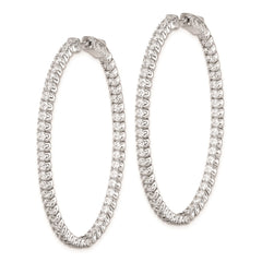 QE7994 Sterling Shimmer Sterling Silver Rhodium-plated 100 Stone 2.0mm CZ In and Out Oval Hinged Hoop Earrings