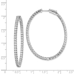 QE7994 Sterling Shimmer Sterling Silver Rhodium-plated 100 Stone 2.0mm CZ In and Out Oval Hinged Hoop Earrings