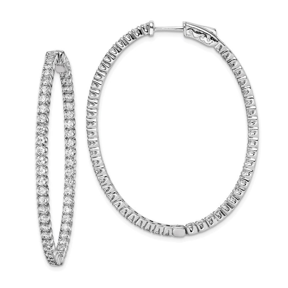 QE7994 Sterling Shimmer Sterling Silver Rhodium-plated 100 Stone 2.0mm CZ In and Out Oval Hinged Hoop Earrings