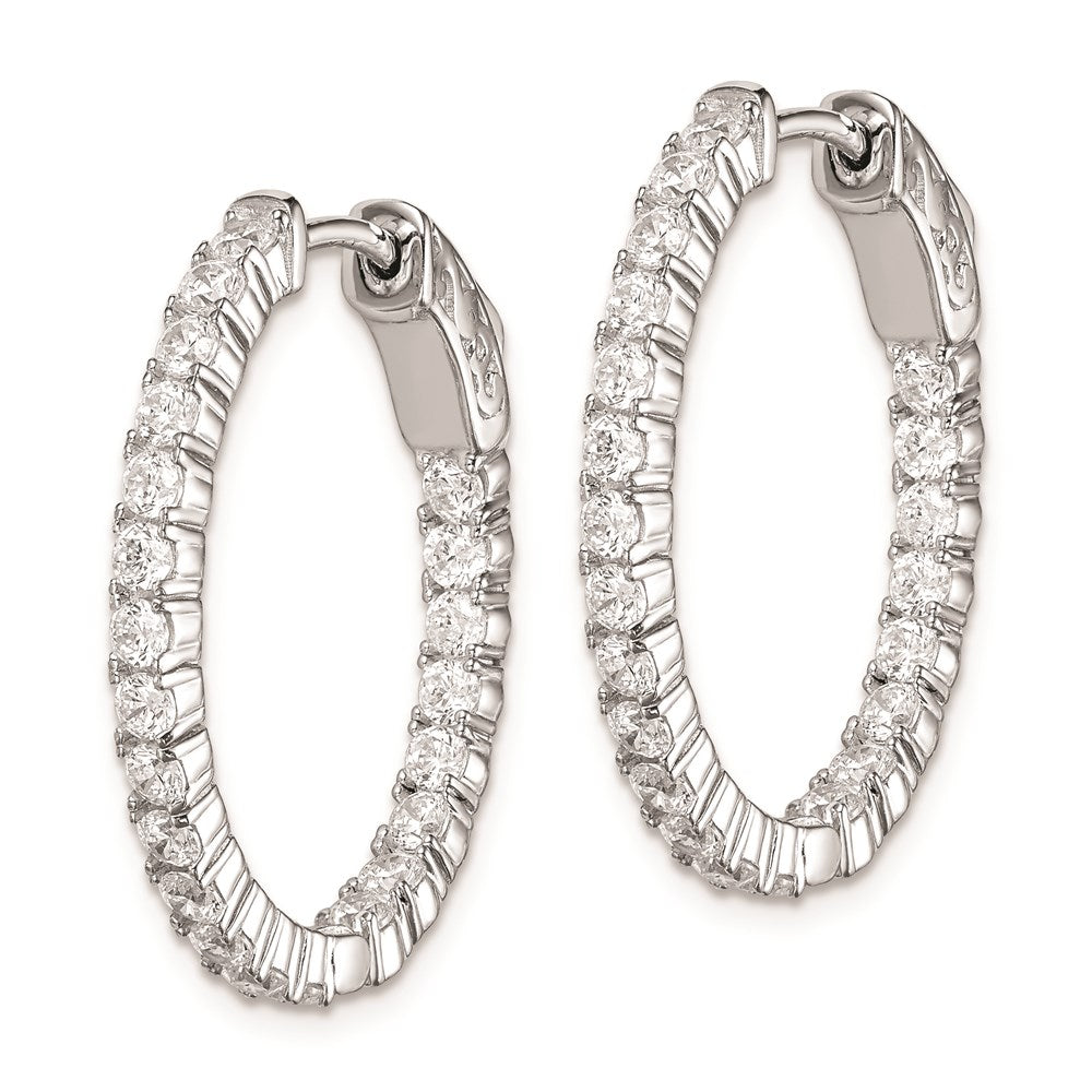 QE7995 Sterling Shimmer Sterling Silver Rhodium-plated 44 Stone 2.3mm CZ In and Out Oval Hinged Hoop Earrings