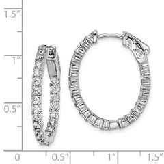 QE7995 Sterling Shimmer Sterling Silver Rhodium-plated 44 Stone 2.3mm CZ In and Out Oval Hinged Hoop Earrings