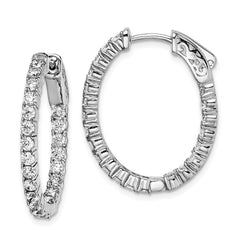QE7995 Sterling Shimmer Sterling Silver Rhodium-plated 44 Stone 2.3mm CZ In and Out Oval Hinged Hoop Earrings