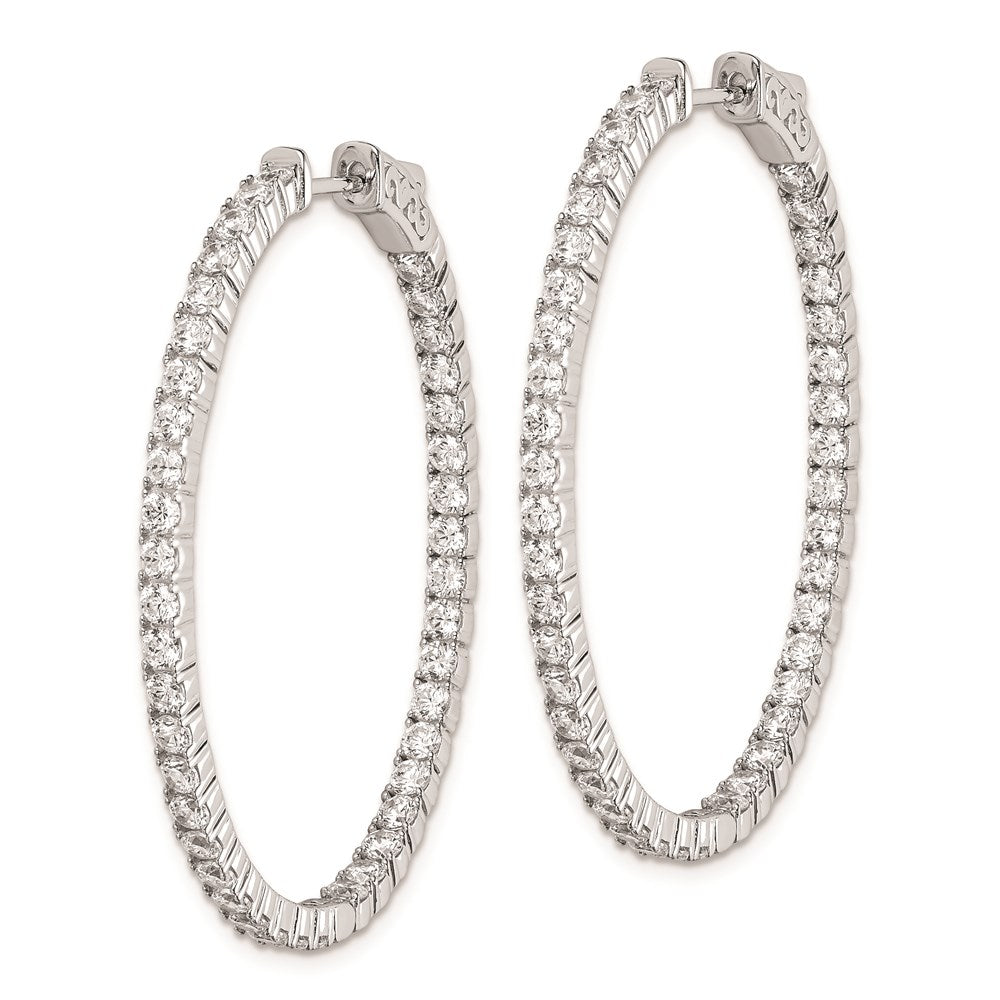 QE7996 Sterling Shimmer Sterling Silver Rhodium-plated 84 Stone 2.3mm CZ In and Out Oval Hinged Hoop Earrings