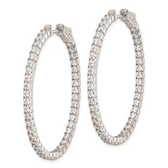 QE7996 Sterling Shimmer Sterling Silver Rhodium-plated 84 Stone 2.3mm CZ In and Out Oval Hinged Hoop Earrings