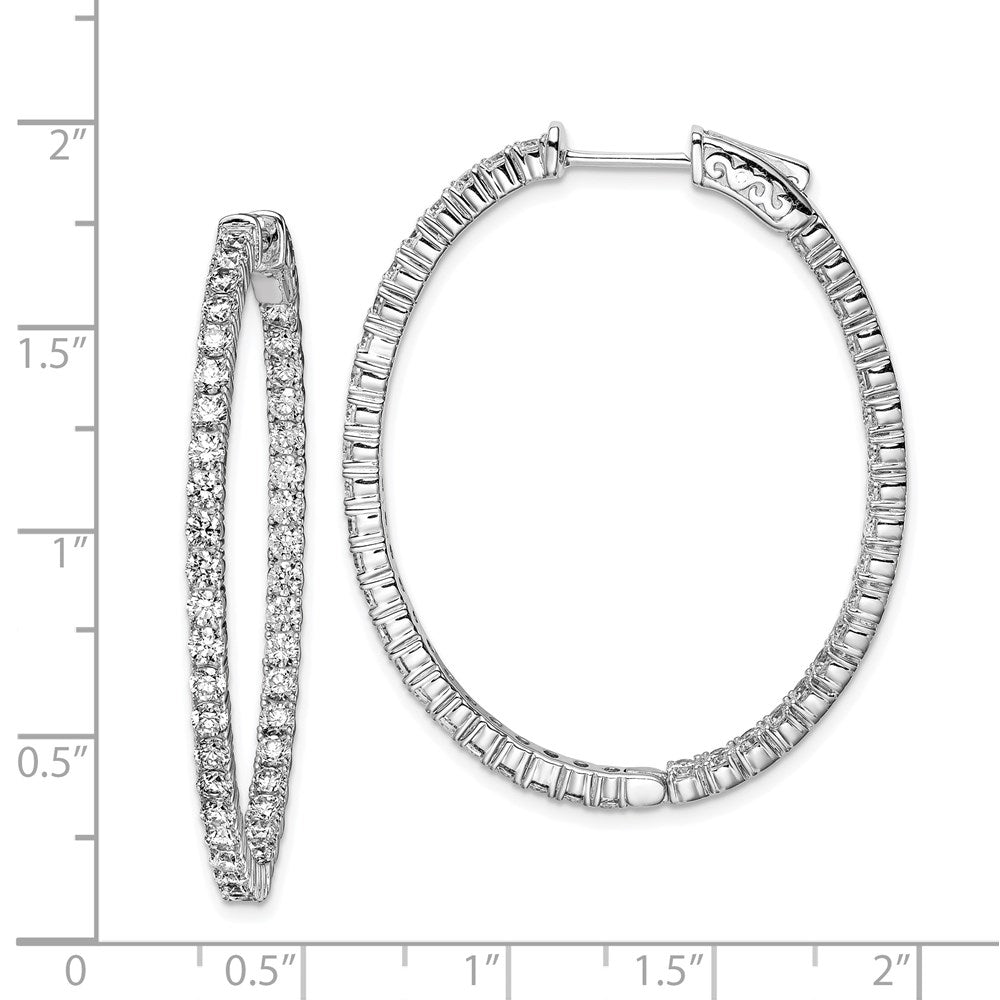 QE7996 Sterling Shimmer Sterling Silver Rhodium-plated 84 Stone 2.3mm CZ In and Out Oval Hinged Hoop Earrings
