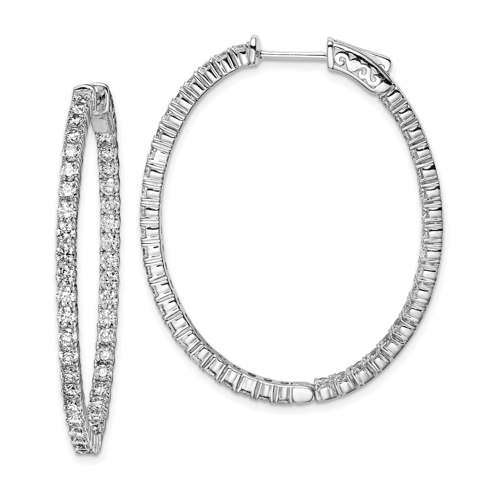QE7996 Sterling Shimmer Sterling Silver Rhodium-plated 84 Stone 2.3mm CZ In and Out Oval Hinged Hoop Earrings