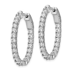 QE7997 Sterling Shimmer Sterling Silver Rhodium-plated 42 Stone 2.5mm CZ In and Out Oval Hinged Hoop Earrings