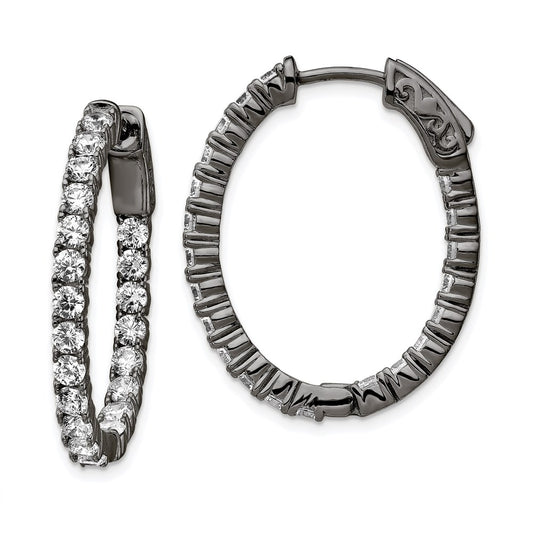 QE7997B Sterling Shimmer Black Rhodium-plated 42 Stone 2.5mm CZ In and Out Oval Hinged Hoop Earrings