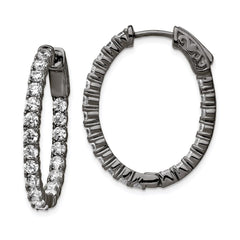 QE7997B Sterling Shimmer Black Rhodium-plated 42 Stone 2.5mm CZ In and Out Oval Hinged Hoop Earrings