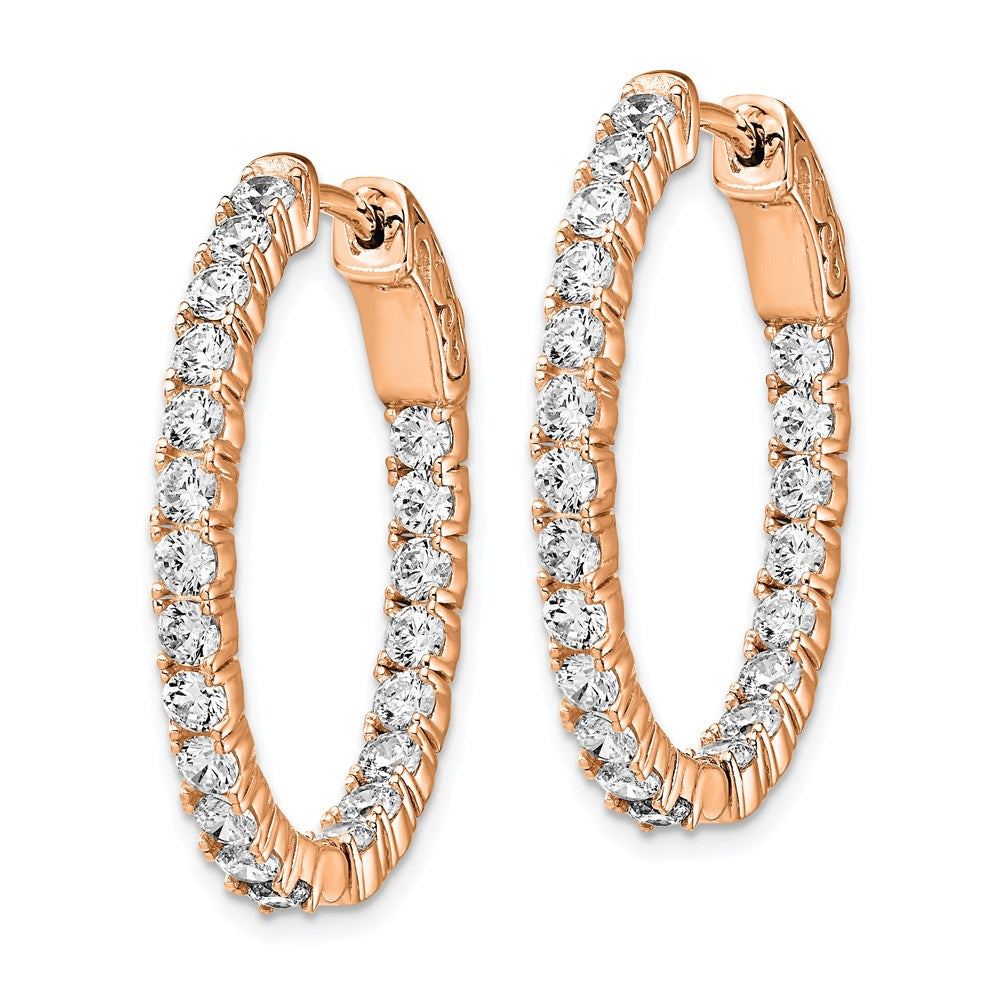 QE7997P Sterling Shimmer Sterling Silver Rose-tone Flash Rose Gold-plated 42 Stone 2.5mm CZ In and Out Oval Hinged Hoop Earrings