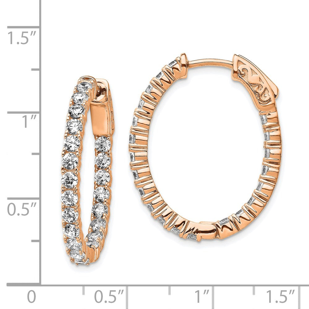 QE7997P Sterling Shimmer Sterling Silver Rose-tone Flash Rose Gold-plated 42 Stone 2.5mm CZ In and Out Oval Hinged Hoop Earrings