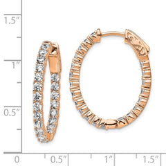 QE7997P Sterling Shimmer Sterling Silver Rose-tone Flash Rose Gold-plated 42 Stone 2.5mm CZ In and Out Oval Hinged Hoop Earrings