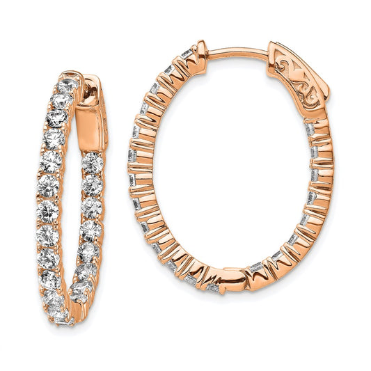 QE7997P Sterling Shimmer Sterling Silver Rose-tone Flash Rose Gold-plated 42 Stone 2.5mm CZ In and Out Oval Hinged Hoop Earrings