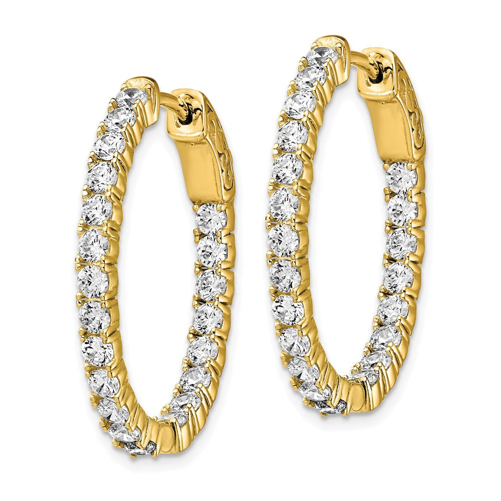QE7997Y Sterling Shimmer Sterling Silver Gold-tone Flash Gold-plated 42 Stone 2.5mm CZ In and Out Oval Hinged Hoop Earrings