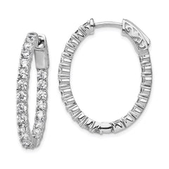 QE7997 Sterling Shimmer Sterling Silver Rhodium-plated 42 Stone 2.5mm CZ In and Out Oval Hinged Hoop Earrings