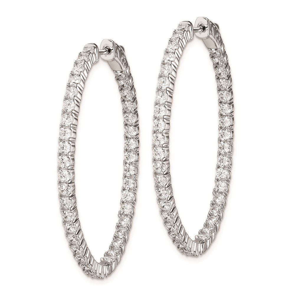 QE7998 Sterling Shimmer Sterling Silver Rhodium-plated 78 Stone 2.5mm CZ In and Out Oval Hinged Hoop Earrings