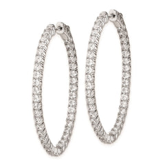 QE7998 Sterling Shimmer Sterling Silver Rhodium-plated 78 Stone 2.5mm CZ In and Out Oval Hinged Hoop Earrings