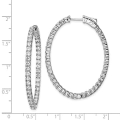 QE7998 Sterling Shimmer Sterling Silver Rhodium-plated 78 Stone 2.5mm CZ In and Out Oval Hinged Hoop Earrings