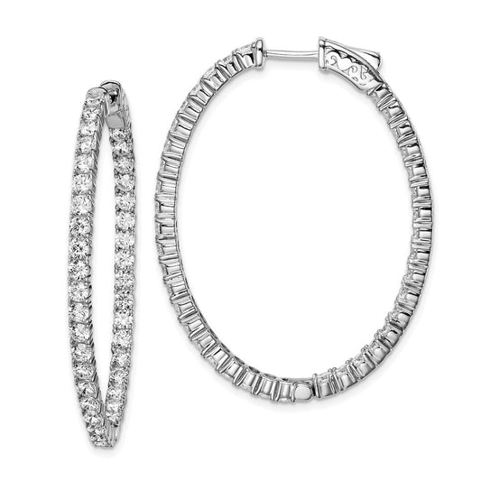 QE7998 Sterling Shimmer Sterling Silver Rhodium-plated 78 Stone 2.5mm CZ In and Out Oval Hinged Hoop Earrings