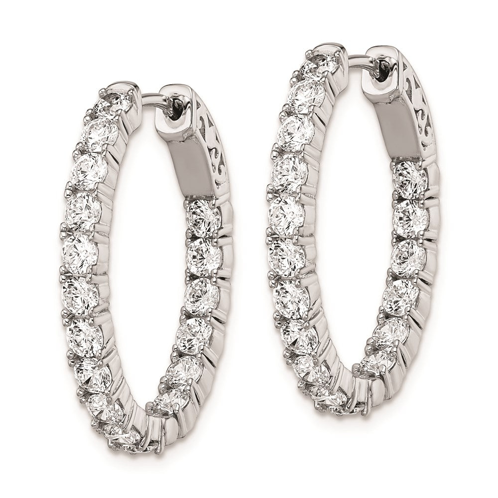 QE7999 Sterling Shimmer Sterling Silver Rhodium-plated 34 Stone 3.0mm CZ In and Out Oval Hinged Hoop Earrings