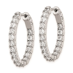 QE7999 Sterling Shimmer Sterling Silver Rhodium-plated 34 Stone 3.0mm CZ In and Out Oval Hinged Hoop Earrings