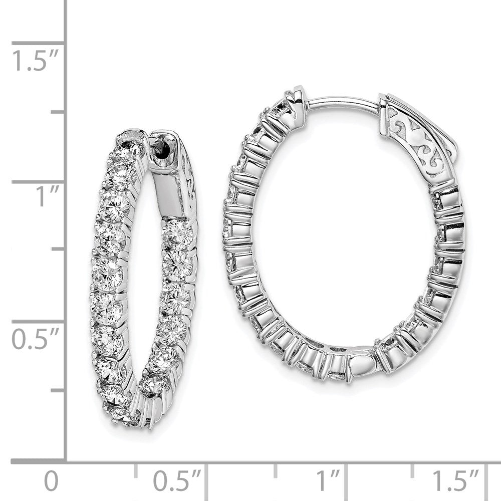 QE7999 Sterling Shimmer Sterling Silver Rhodium-plated 34 Stone 3.0mm CZ In and Out Oval Hinged Hoop Earrings