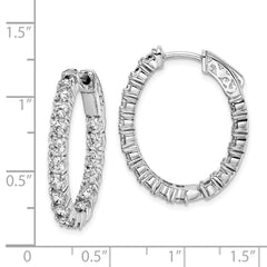 QE7999 Sterling Shimmer Sterling Silver Rhodium-plated 34 Stone 3.0mm CZ In and Out Oval Hinged Hoop Earrings