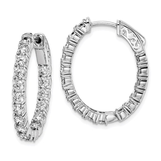 QE7999 Sterling Shimmer Sterling Silver Rhodium-plated 34 Stone 3.0mm CZ In and Out Oval Hinged Hoop Earrings