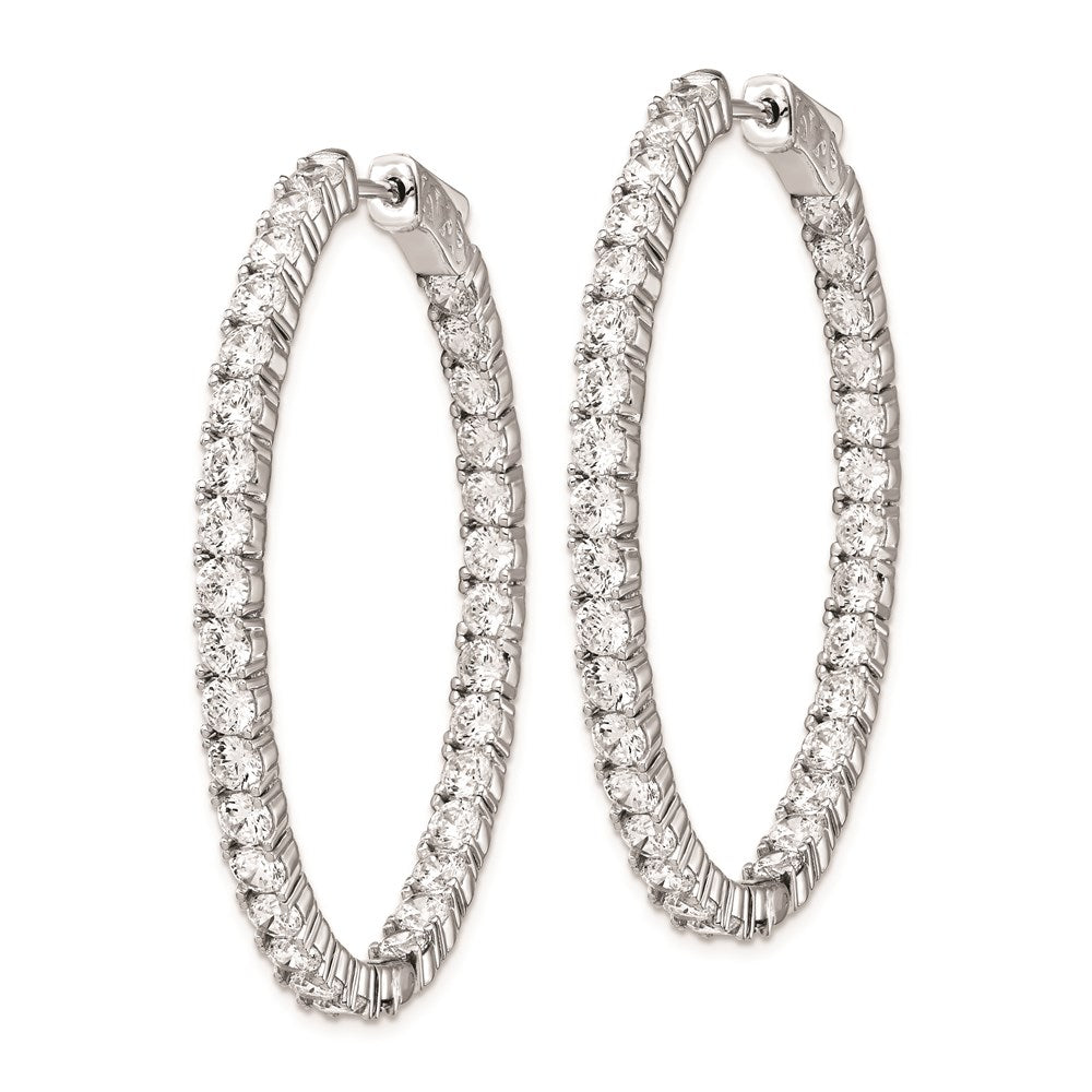 QE8000 Sterling Shimmer Sterling Silver Rhodium-plated 66 Stone 3.0mm CZ In and Out Oval Hinged Hoop Earrings
